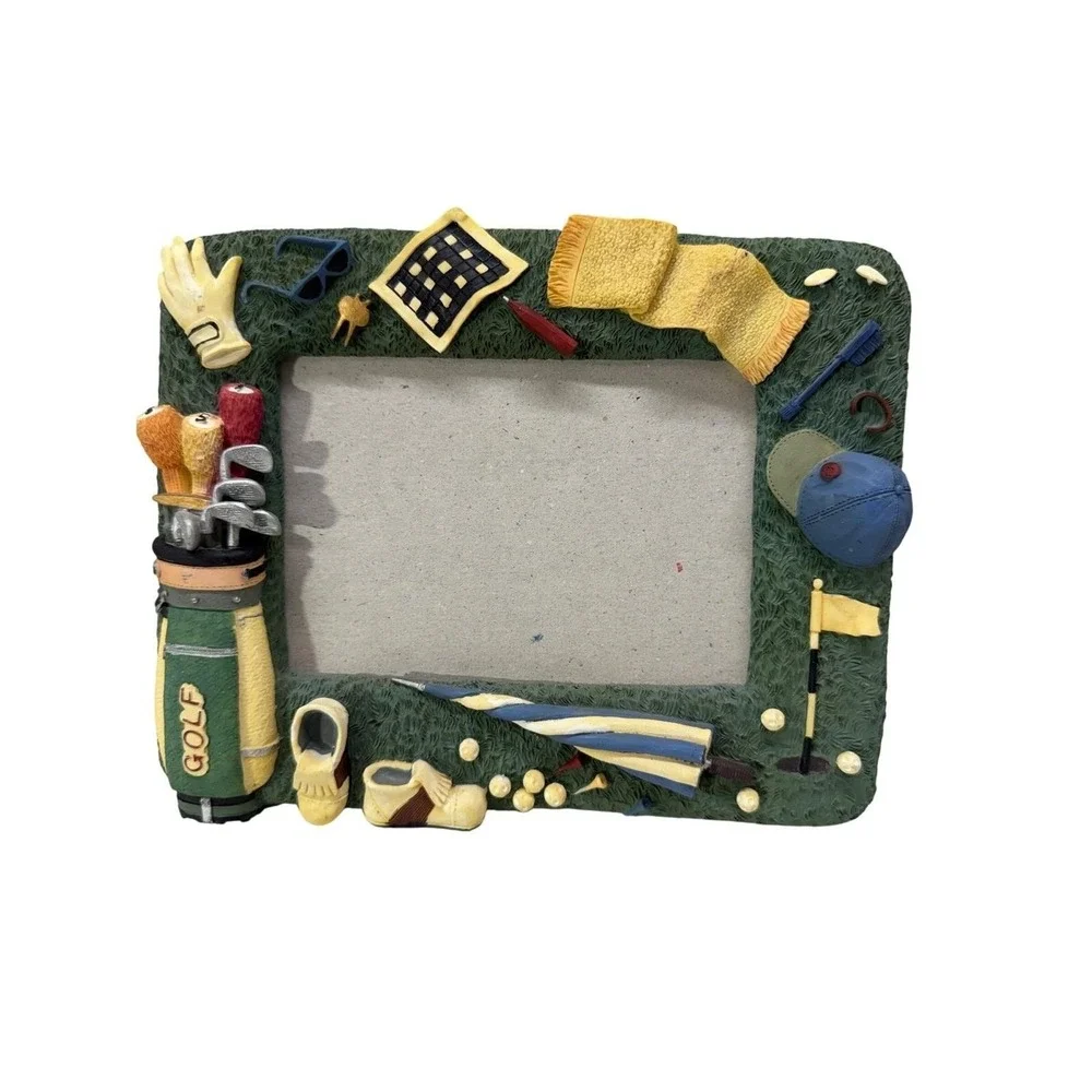 Vintage Golf Resin 3D Picture Frame Green Grass Golf Bag Clubs Shoes 5x3.5 Photo
